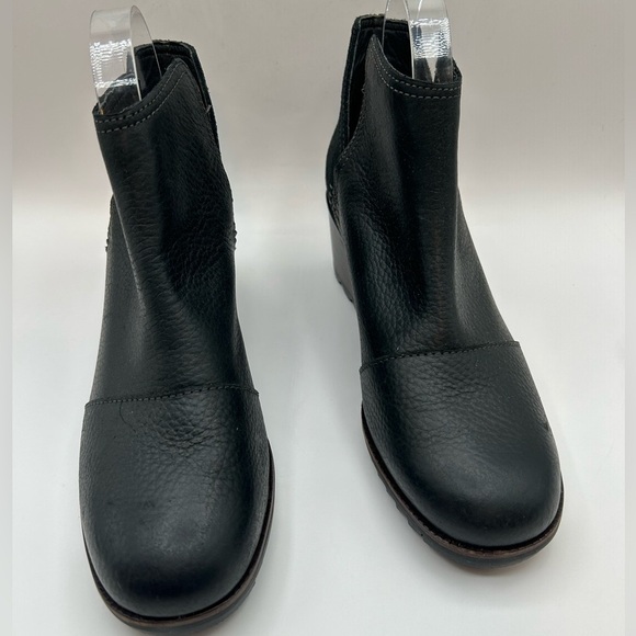 Sorel Women's Cate Cut Out Ankle Boot Black Leather & Suede Stack Heel Size 7.5 - Picture 8 of 12